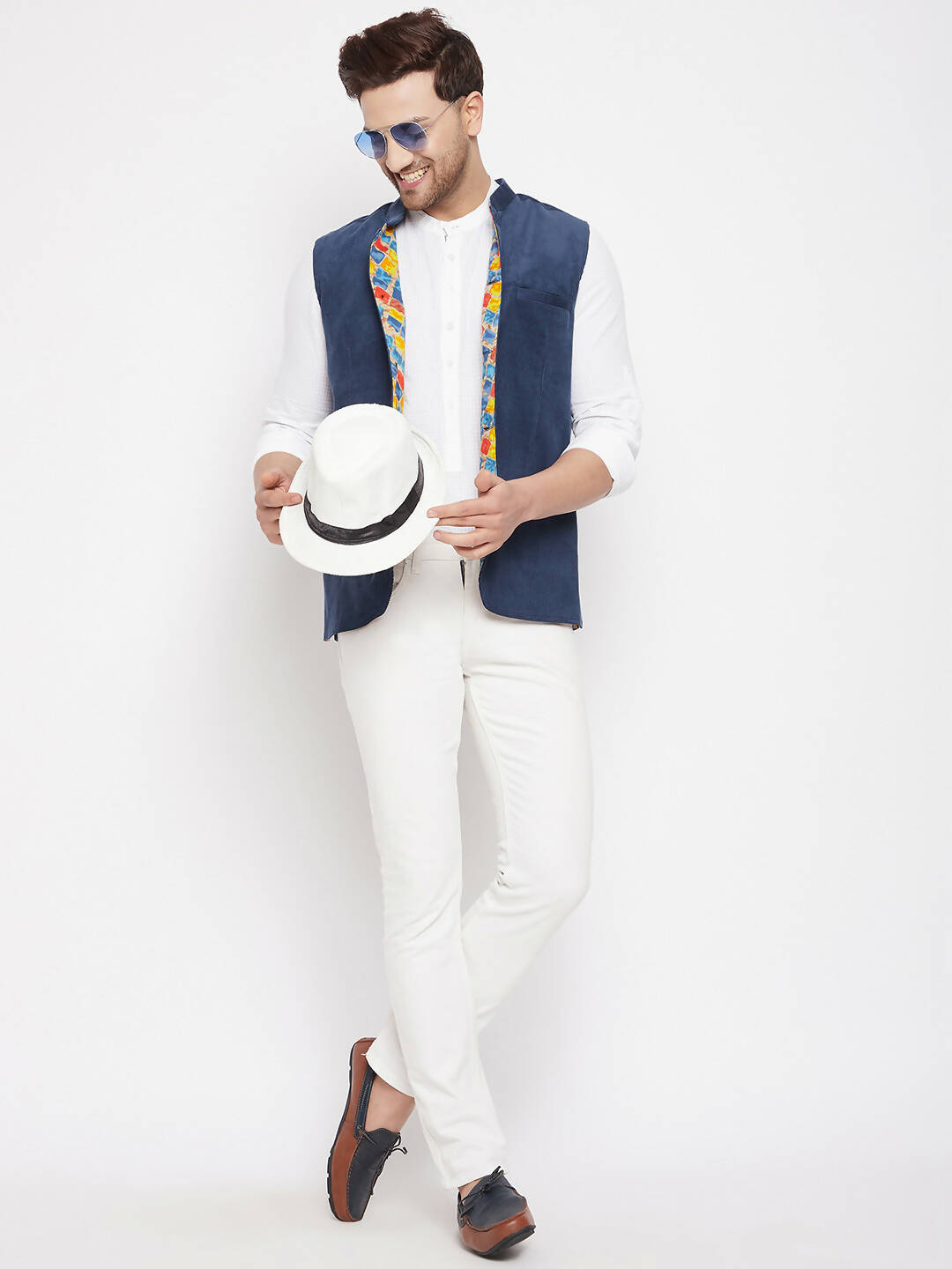 Even Apparels Blue Polyester Men's Nehru Jacket-Contrast Lining-Inbuilt Pocket Square | Swadesiicart