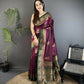 Joban Fashion Maroon Banarasi Soft Silk Peacock Butta Work Saree | Swadesiicart