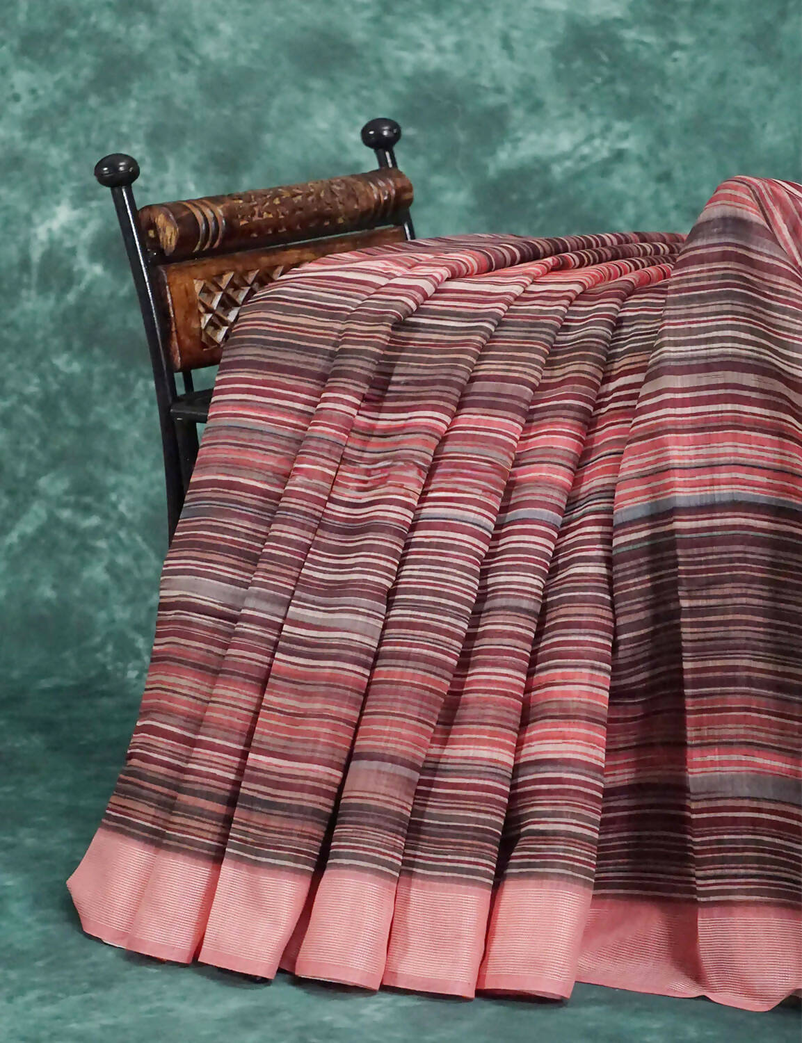 Peach And Brown Colour With Geometrical Print Semi Chanderi Saree. By Gayathri Reddy Designer Studio | Swadesiicart