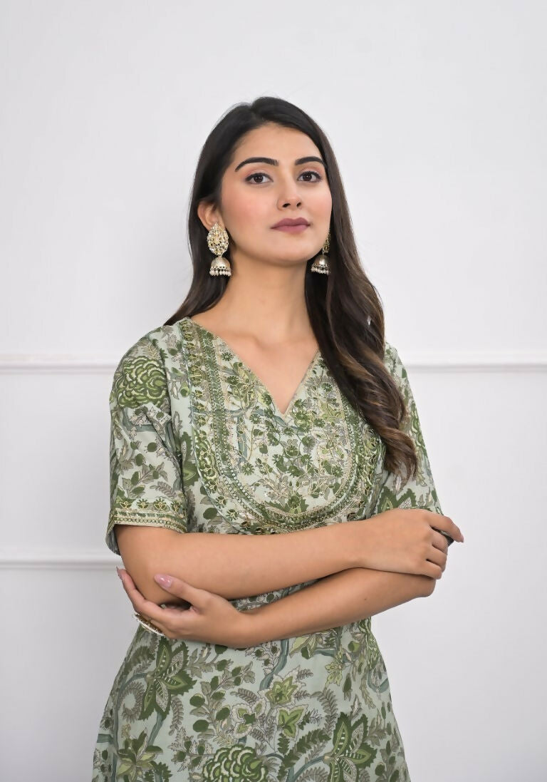 Festive Wear Ethnic Green chanderi Stitched Suit With Dupatta - Anbazaar - Swadesiicart