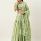 House of Panchhi Pista Green Pure Georgette Embroidered Lehenga & Blouse, Dupatta | Swadesiicart