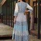 Juniper Women's Blue Cotton Cambric Geometric Printed Tiered Maxi Dress | Swadesiicart