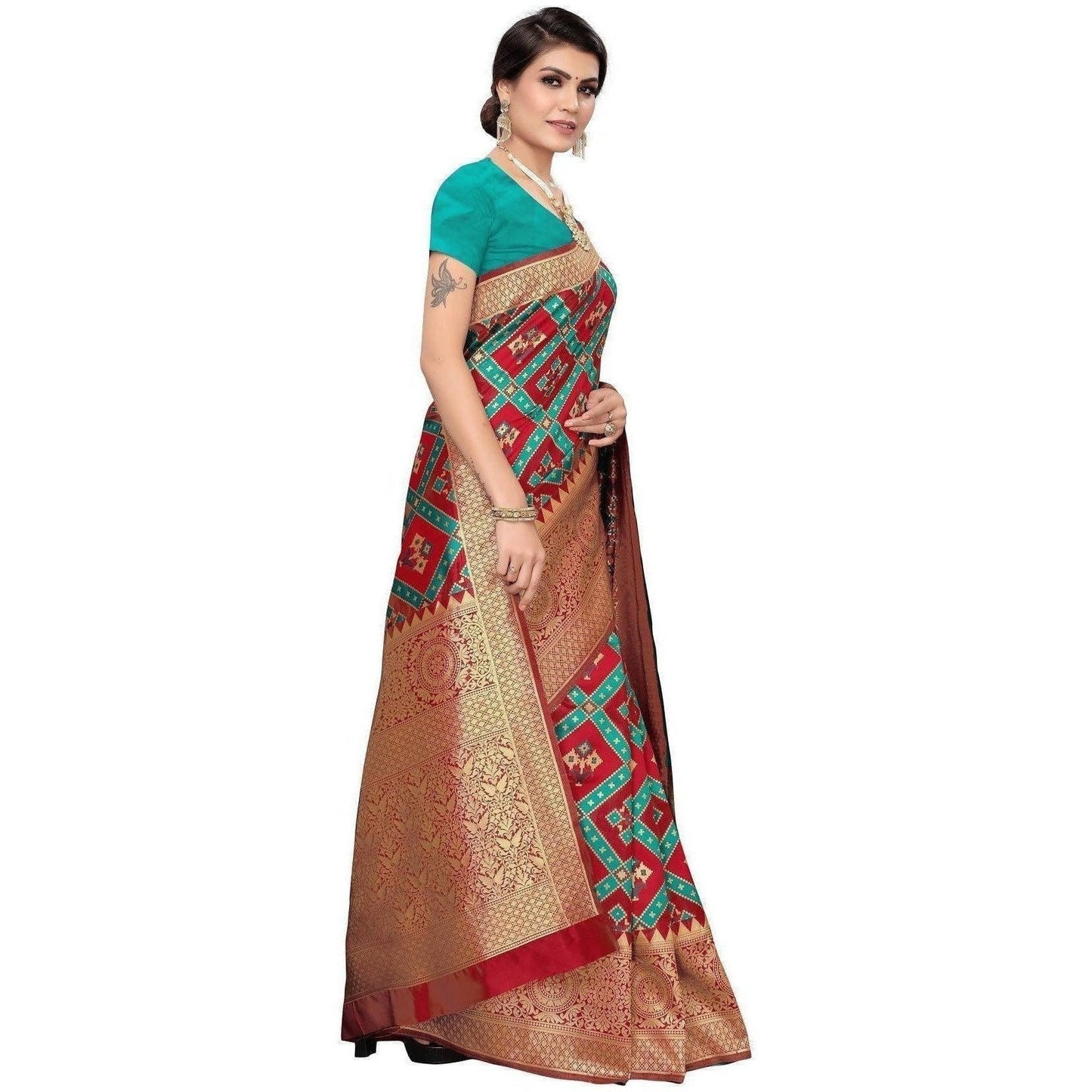 Vamika Banarasi Jaquard Red Weaving Saree (Banarasi 16) | Swadesiicart