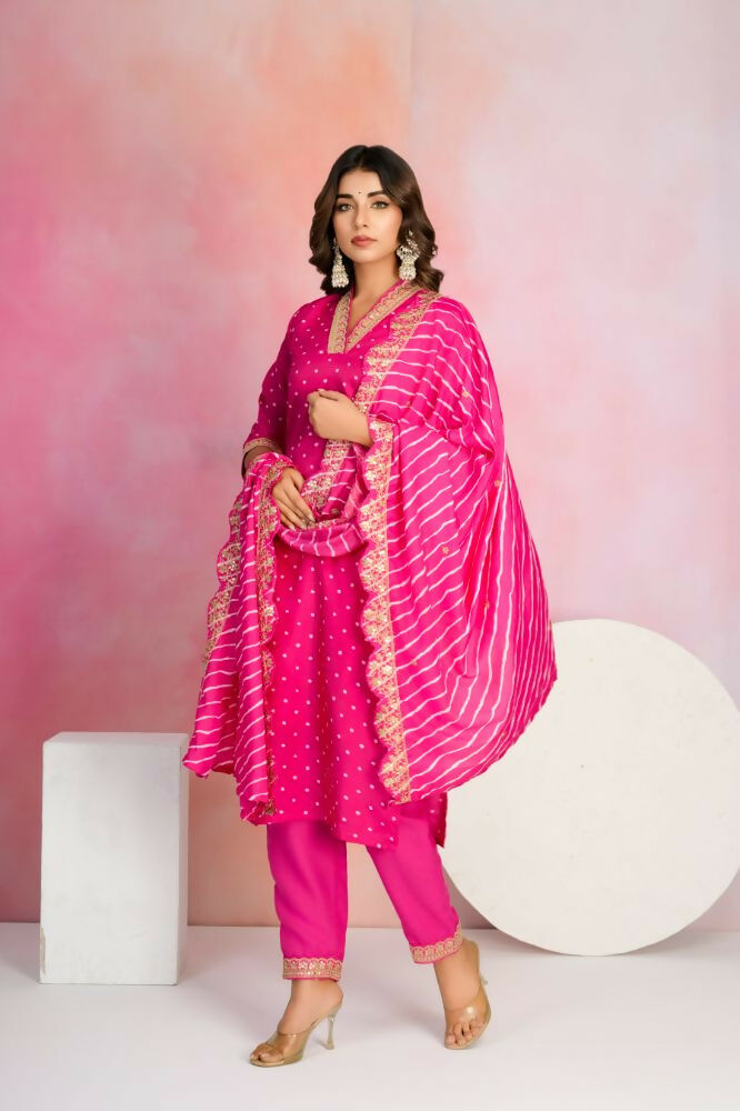Ethnic Festive Wear Viscose Chanderi Pink Stitched Suit With Dupatta - Tanisha | Swadesiicart