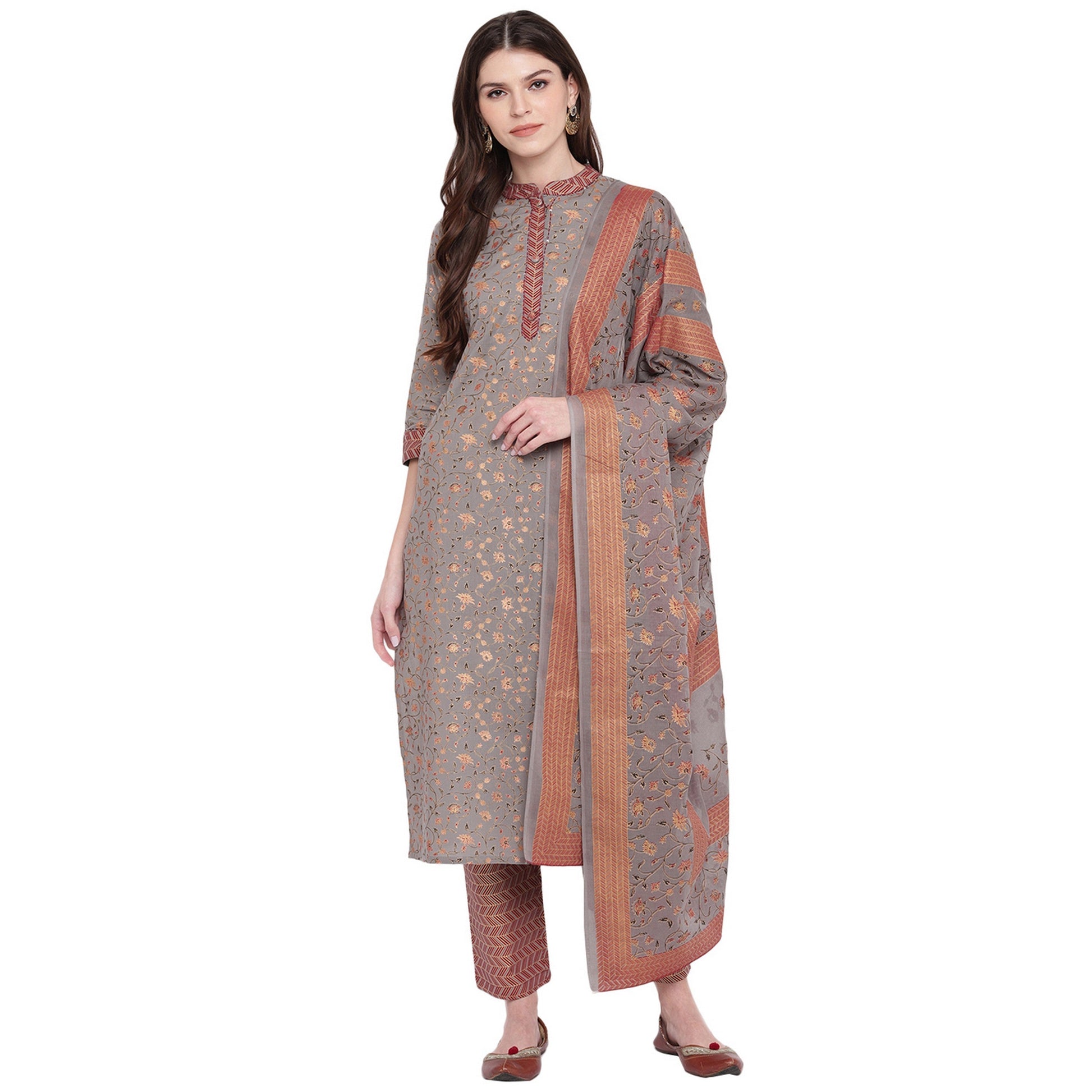 NOZ2TOZ Women's Grey Kurta & Palazzo With Dupatta- (3pcs set) - Noz2Toz
