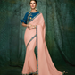 Peach Satin Silkzari And Cord Embroidery, Hand Work Saree - Norita Hit - Swadesiicart