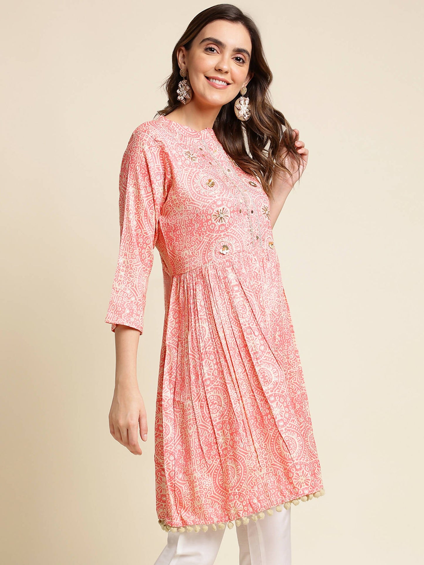 Peach Chiffon Paisley Printed Top - Himanshi - Swadesiicart