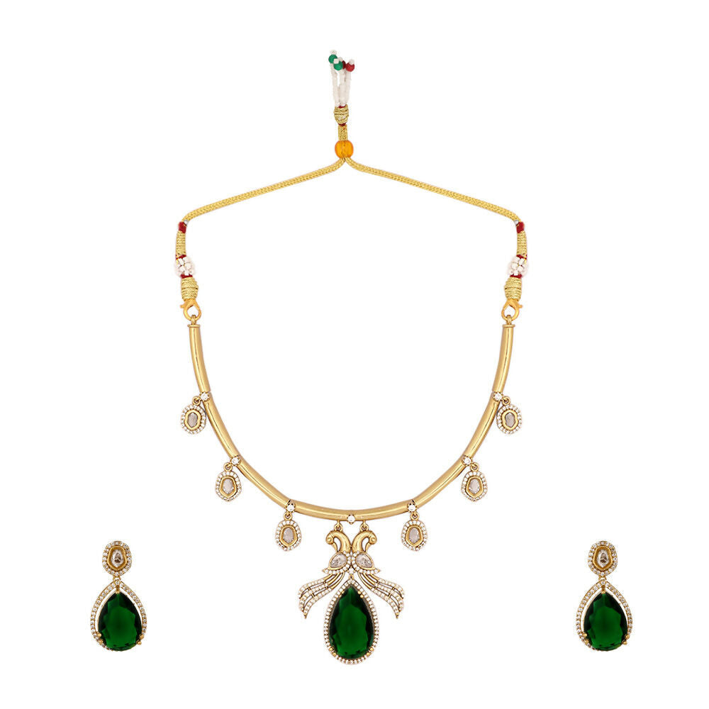 Nuyug 18K Gold Plated Pear Drop Emerald Edge Necklace Set | Swadesiicart