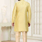 Raivat Ethnic Banarasi Jacquard Embroidery Semi Indo Western Sherwani In Cream Gold Colour | Swadesiicart