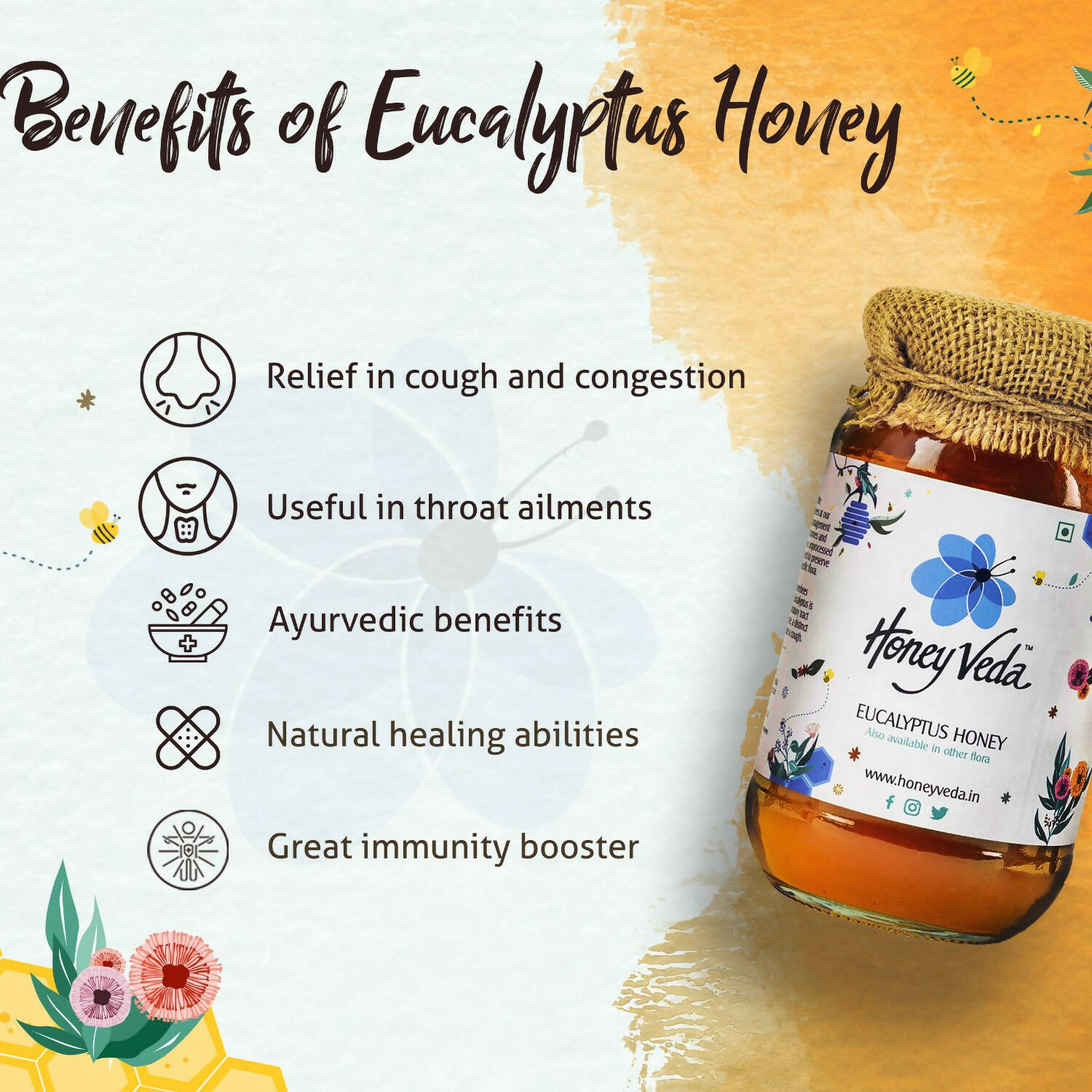 HoneyVeda Premium Raw Eucalyptus Honey - Swadesiicart