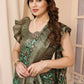 Aafreen Partywear Designer Green Khadi Fancy Saree