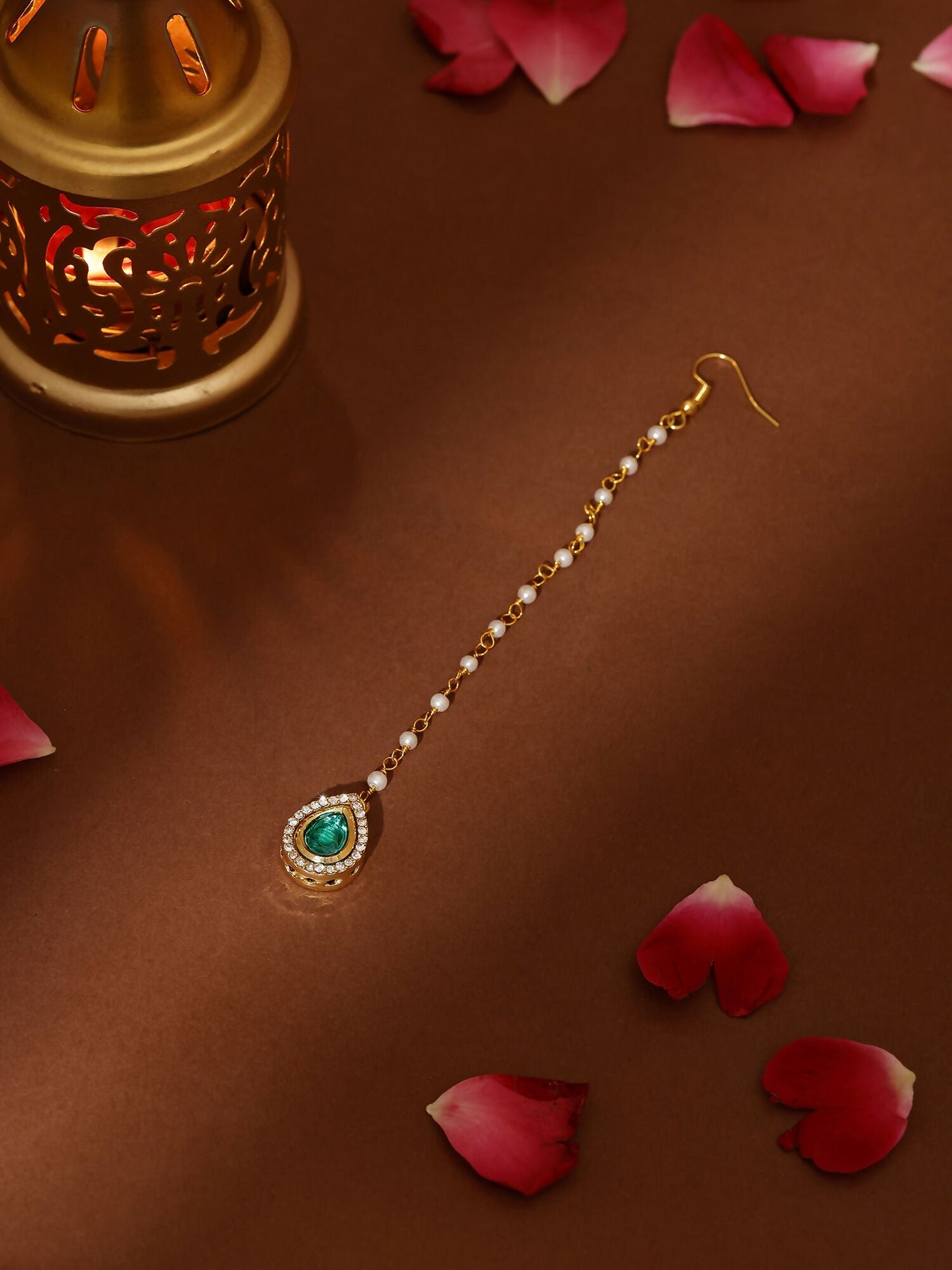 Ruby Raang Green Tear Drop Green Kundan Maang Tikka | Swadesiicart