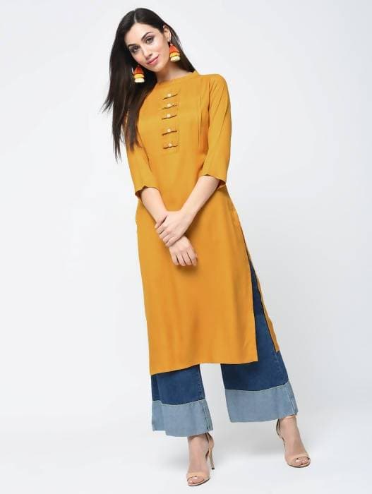 Aniyah Rayon Solid Straight Mustard Color Kurta (AN-110K) - Swadesiicart