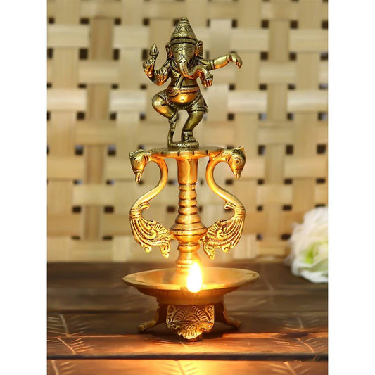 eCraftIndia Antique Gold-Toned Lord Ganesha Decorative Diya Showpiece | Swadesiicart