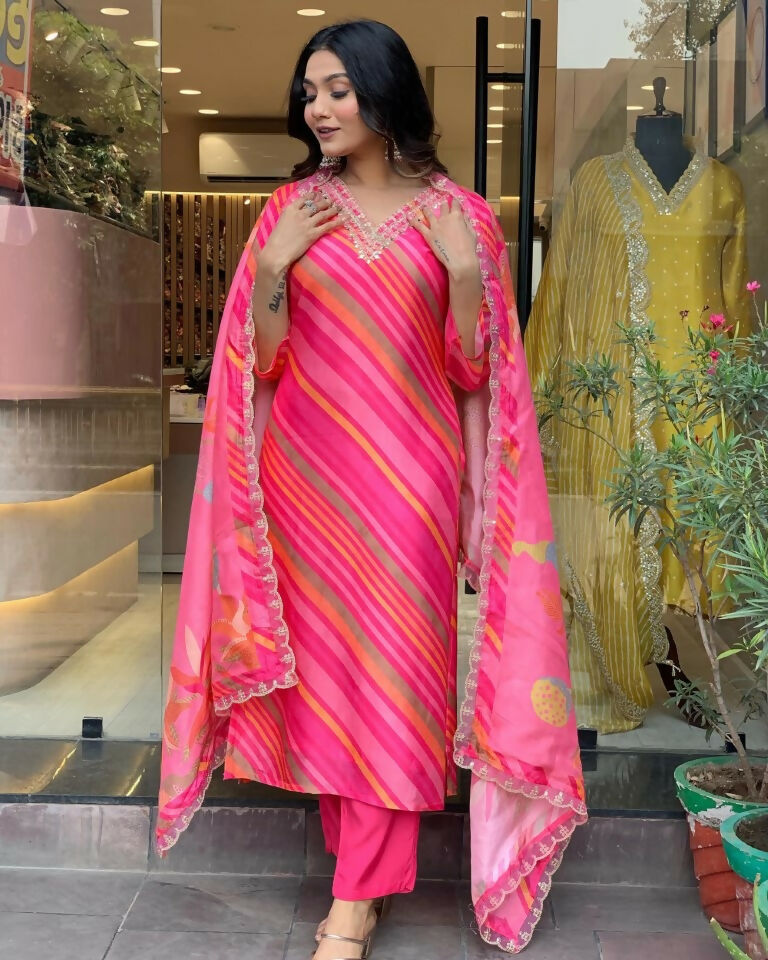 Partywear Designer Pure Russian Silk Pink Stitched Suit With Dupatta - Tanisha | Swadesiicart