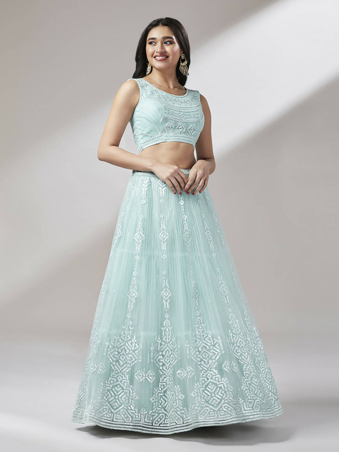 House of Panchhi Turquoise Blue Net Gotapatti Work Lehenga & Blouse, Dupatta | Swadesiicart