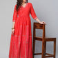 Ahalyaa Women Red Chanderi Khari Printed Dress | Swadesiicart