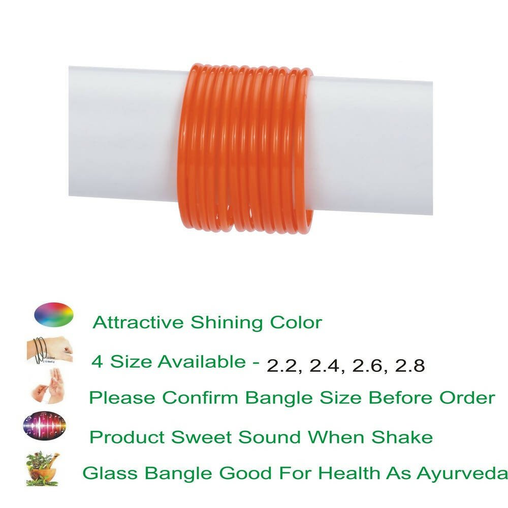 Afast Shining Orange Glass Party, Wedding, Daily Use Bangle Set, Pack Of 12 - Swadesiicart