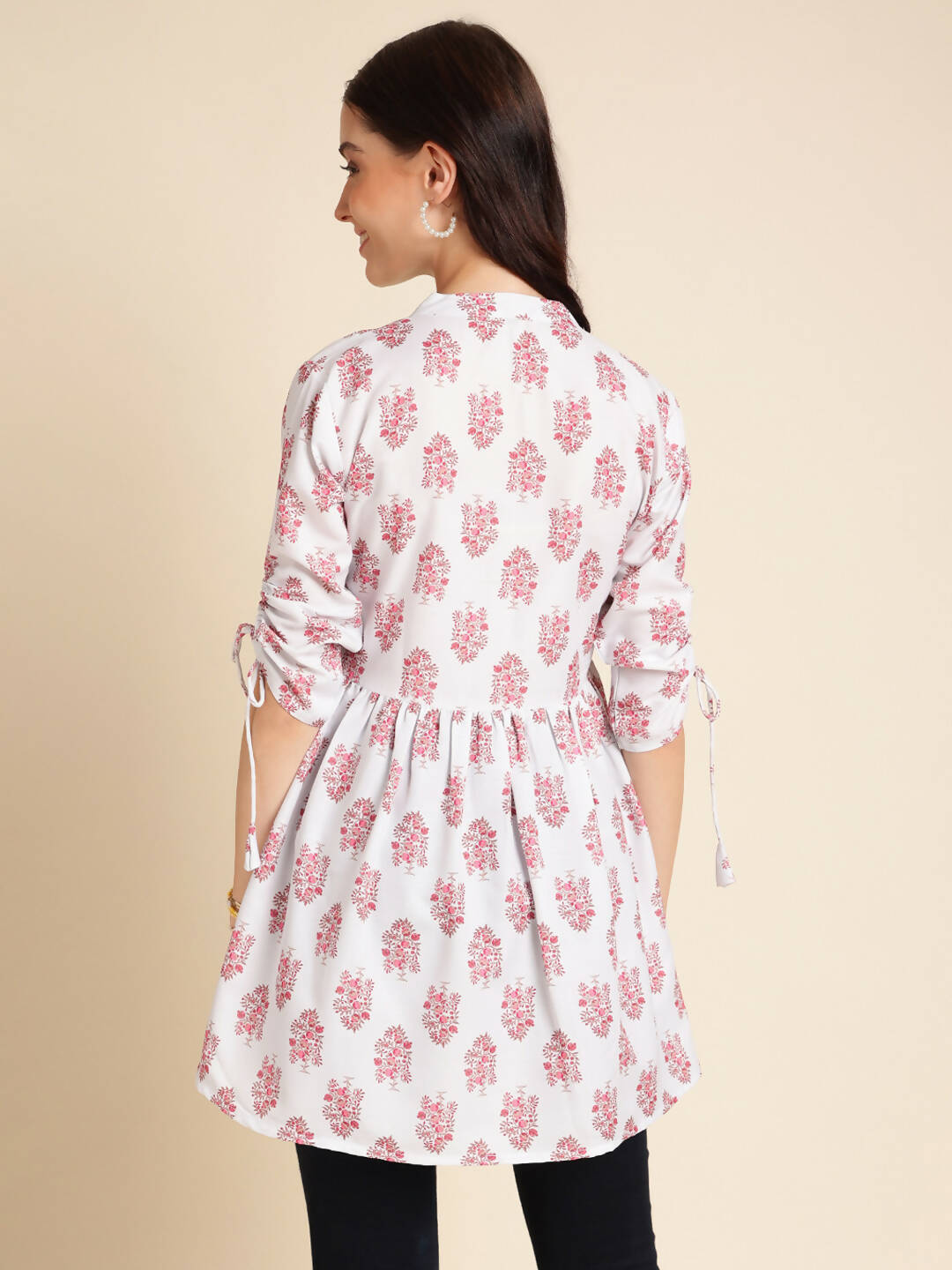 White Poly Rayon Digital Printed A-line Top - Tarini - Swadesiicart