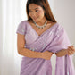 Vamsee Onam Lavender Crushed Fandy Tissue Silk Saree - Swadesiicart