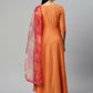 Ahalyaa Women's Orange Crepe Gold Print Dress | Swadesiicart