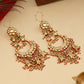 Ruby Raang 22k Gold Polished Kundan Chand Earrings With Ear Chains | Swadesiicart