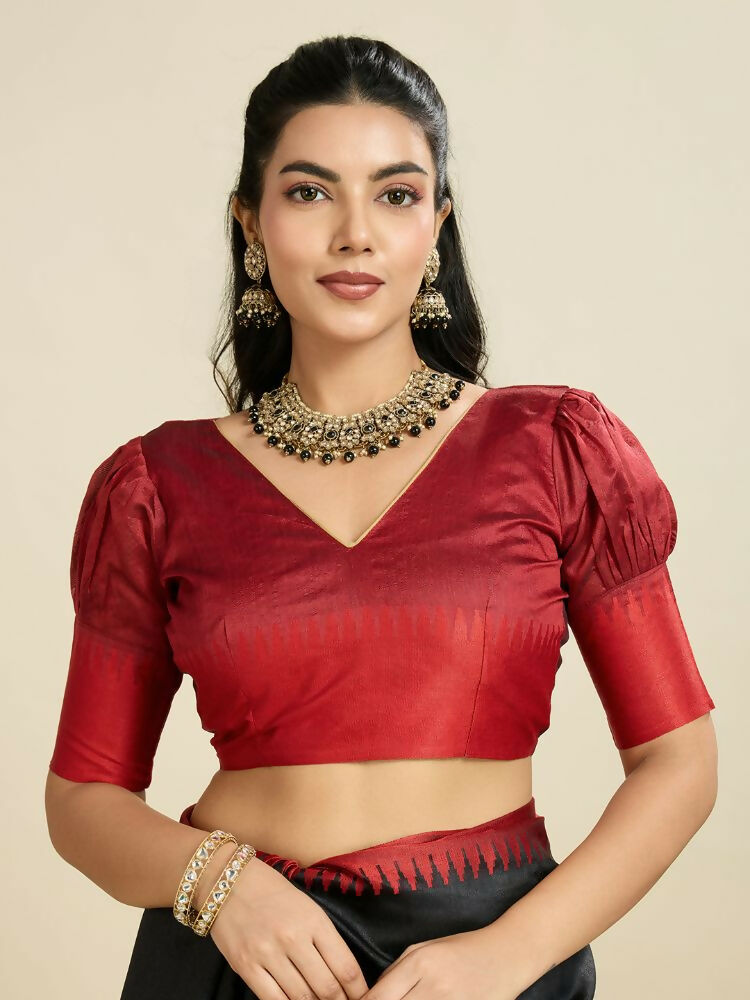 Vishnu Weaves Women's Black Raw Silk Thread Woven Saree with Blouse - Swadesiicart