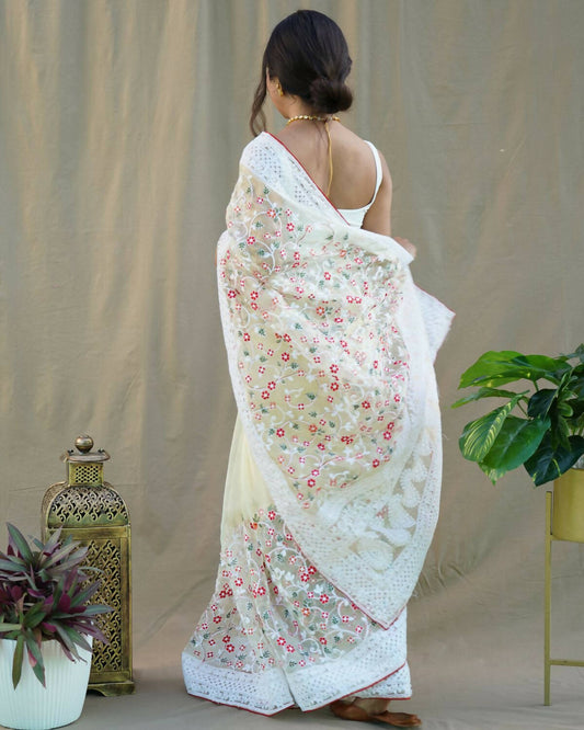 Vamsee Yellow Organza Saree - Swadesiicart