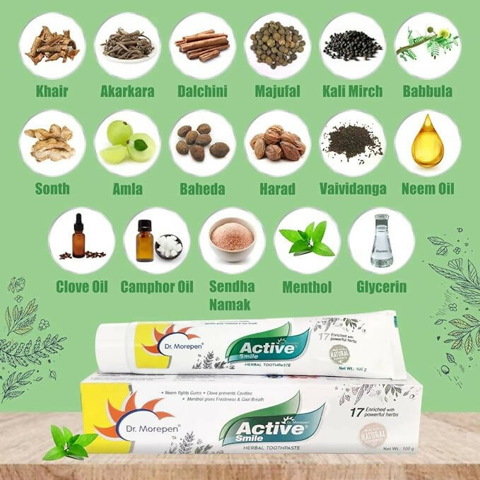Dr. Morepen Active Smile Herbal Toothpaste with Neem, Clove & Menthol - Swadesiicart