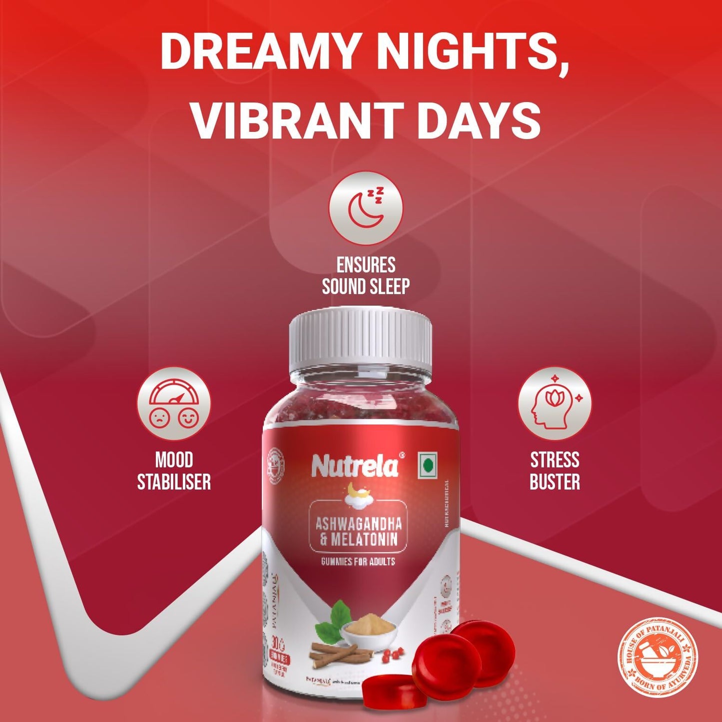 Patanjali Nutrela Ashwagandha & Melatonin Gummies - Swadesiicart