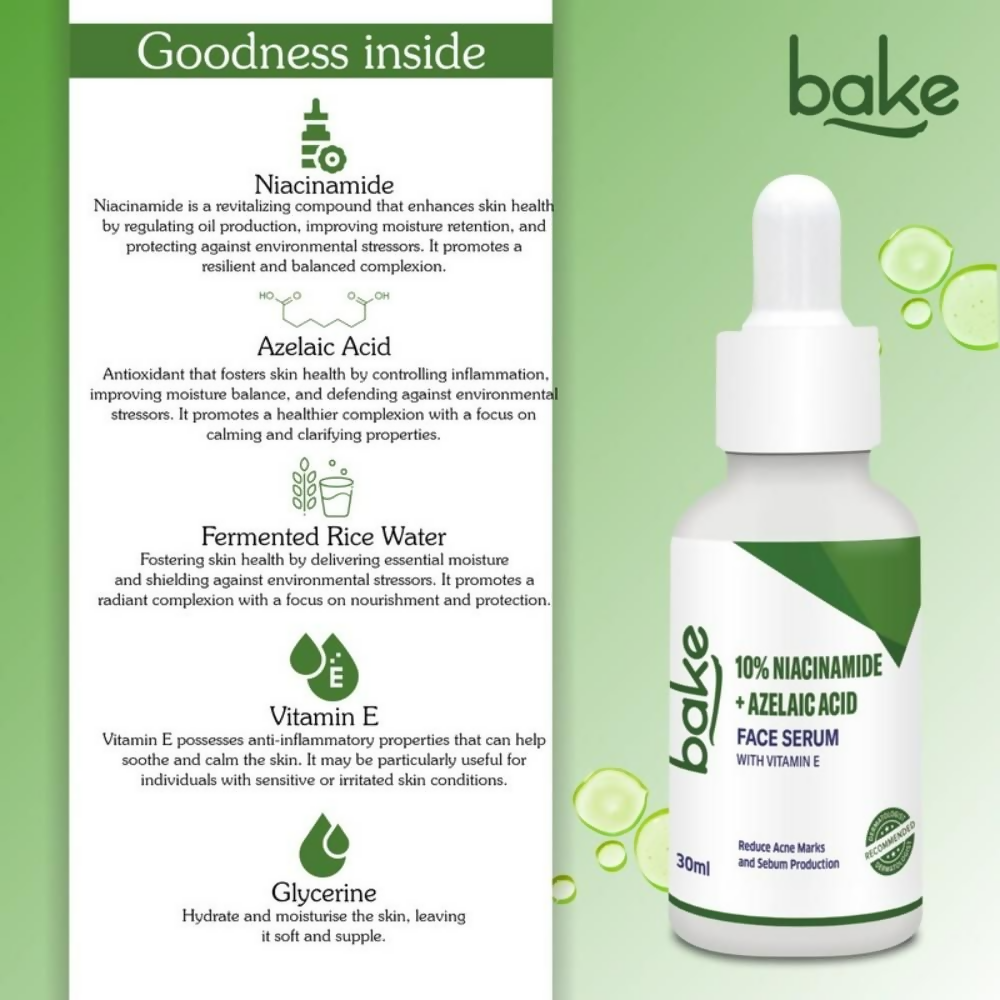 Bake 10% Niacinamide & Azelaic Acid Face Serum With Vitamin E | Swadesiicart
