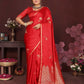 Joban Fashion Red Floral Banarasi Silk Sarees | Swadesiicart