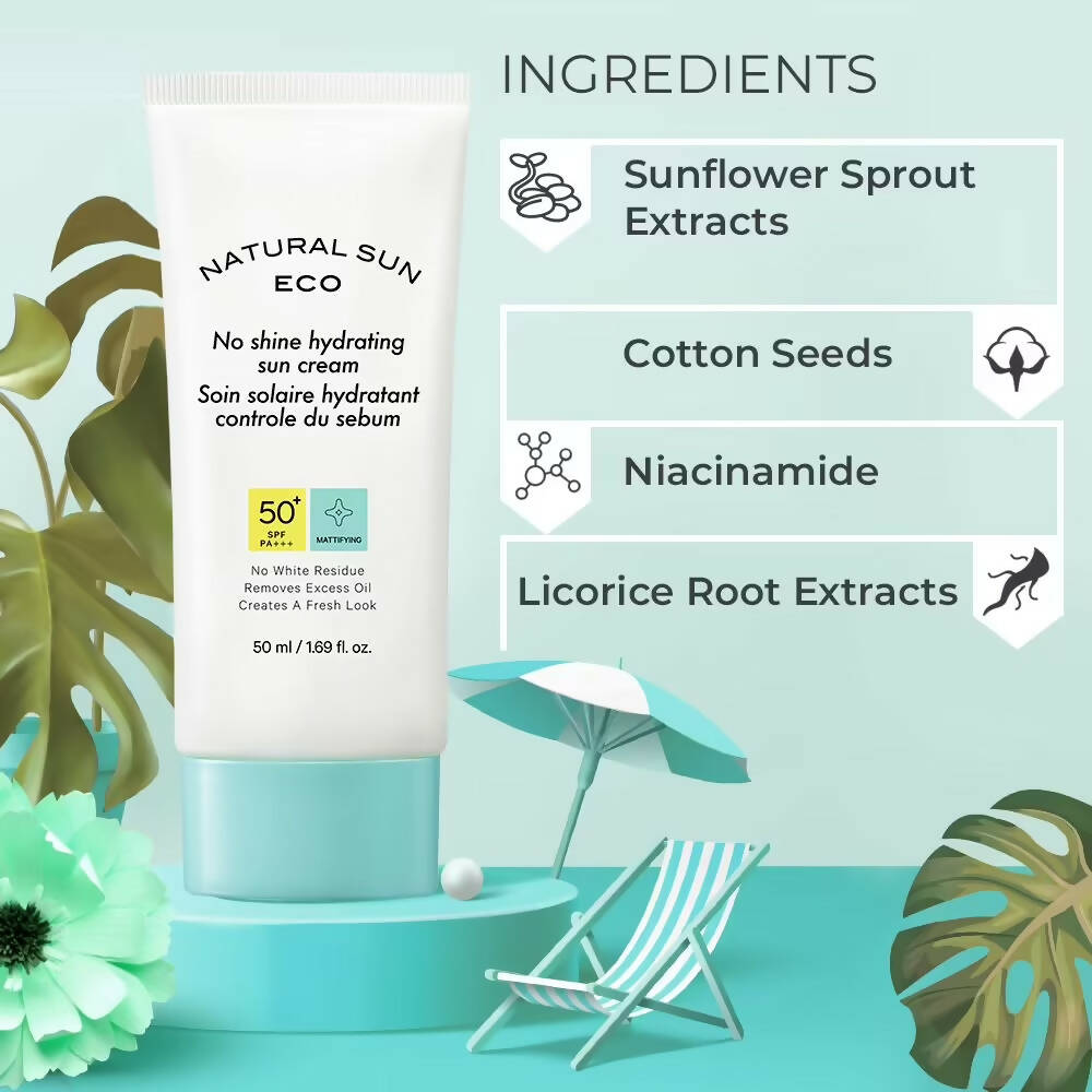 The Face Shop Natural Sun Eco No Shine Hydrating Sun Cream-SPF 50 - Korean Skincare | Swadesiicart
