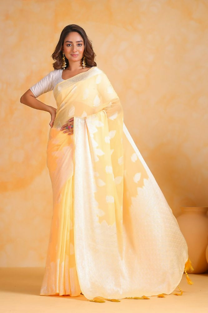 Vamsee Sikha Yellow Georgette Saree - Swadesiicart