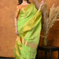 Very Much Indian Handloom Pure Cotton Linen Saree With Golden Border - Light Green | Swadesiicart