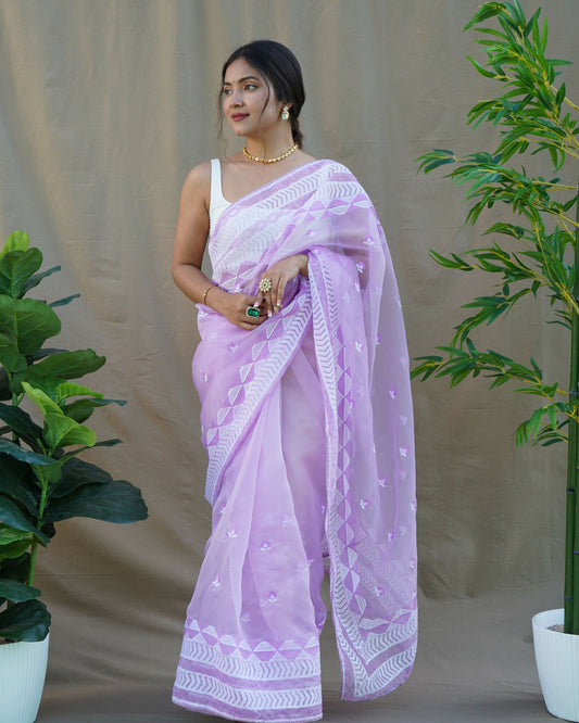 Vamsee Kamal Purple Organza Saree - Swadesiicart