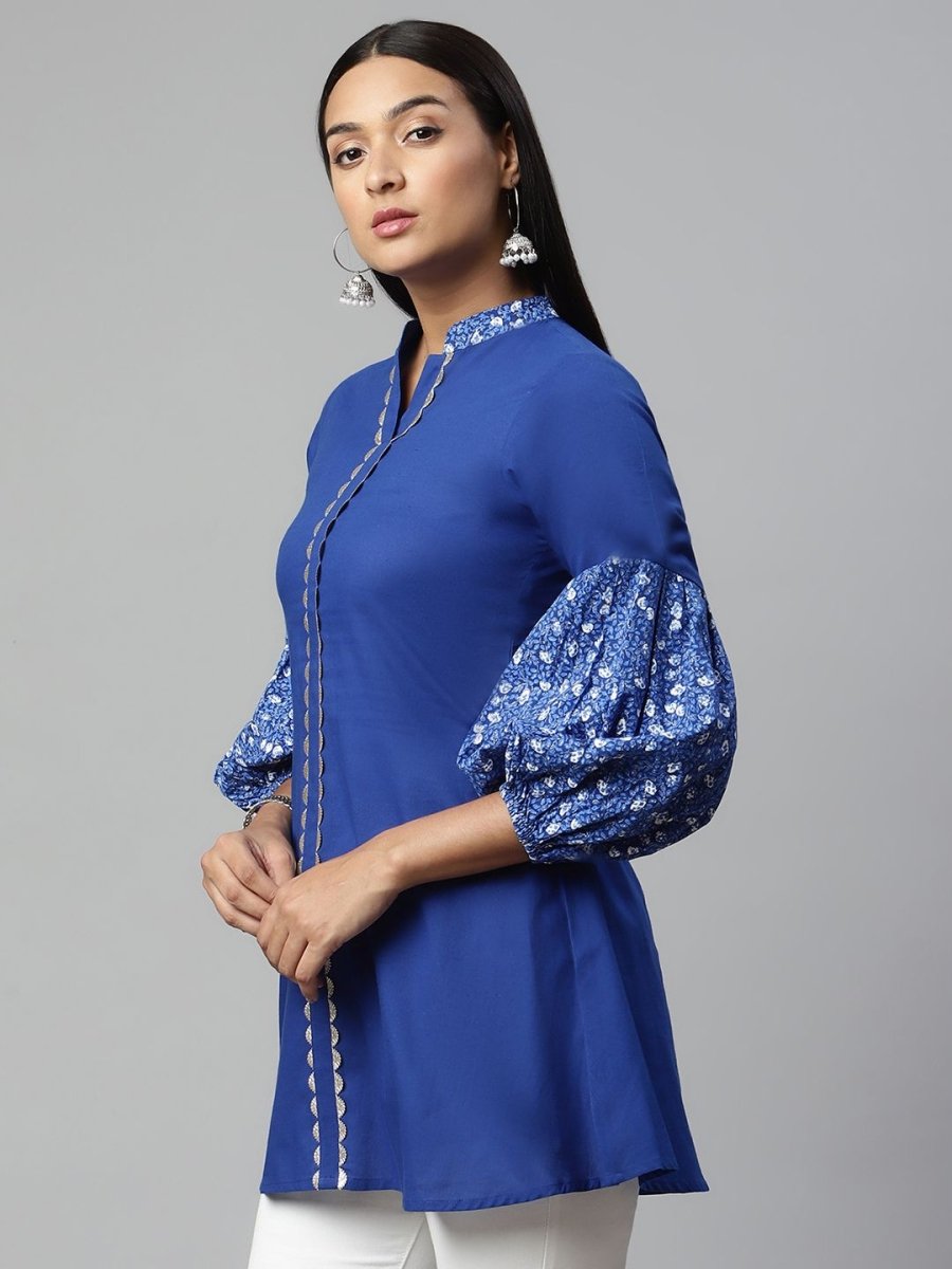 Ahalyaa Women Blue Pure Cotton Printed Tunic | Swadesiicart
