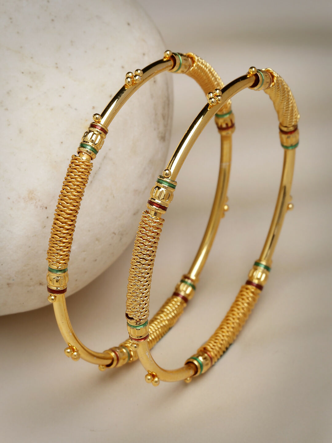 NVR Women's Set of 2 Gold-Polished Handcrafted Traditional Bangles - Swadesiicart