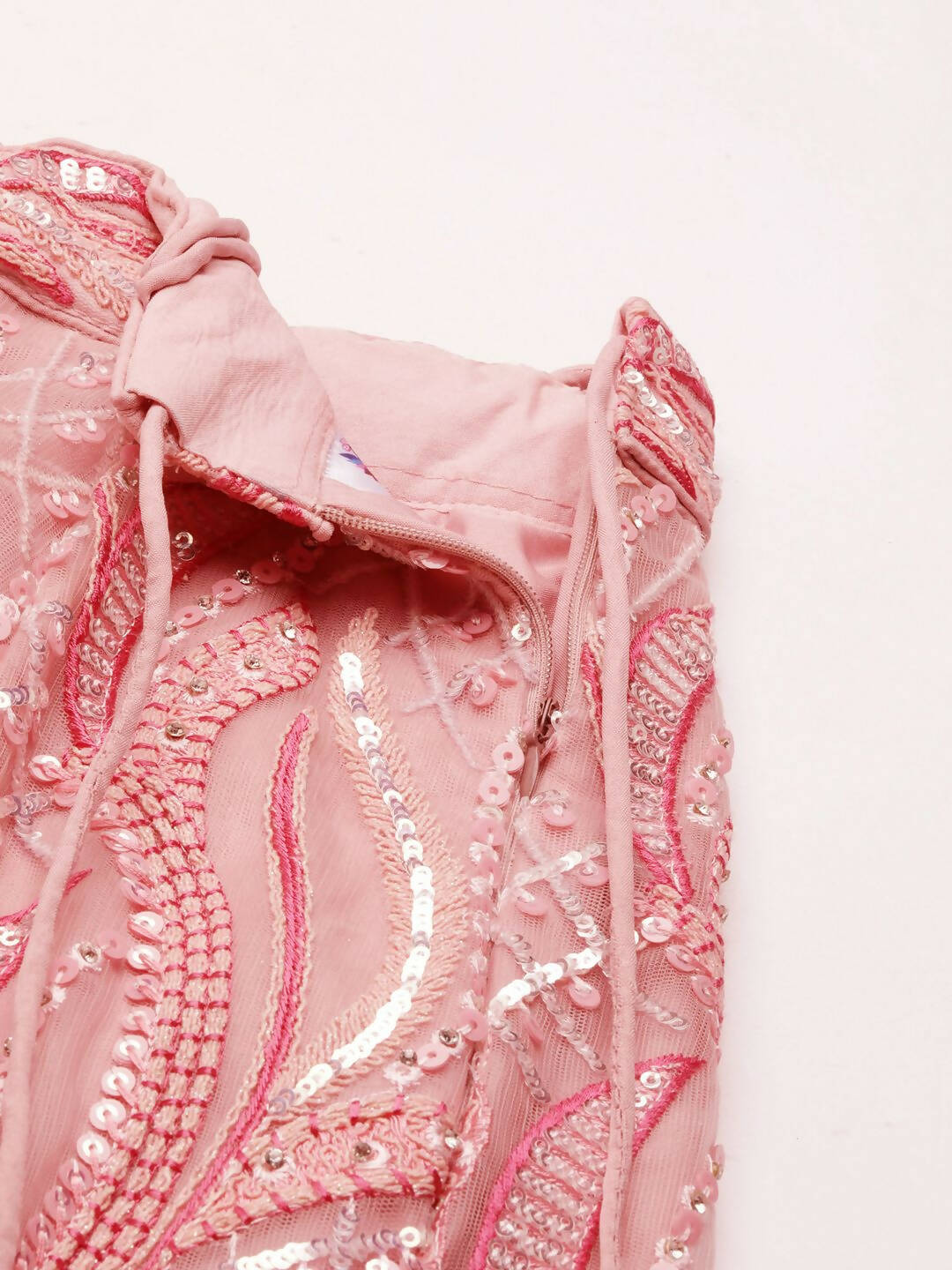 House of Panchhi Coral Pink Net Sequins and Zarkan embroidery Lehenga choli & Dupatta | Swadesiicart