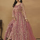 Pant Style Coral Pink Embroidered Net Wedding Anarkali Suit - Emponline | Swadesiicart