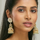 Nuyug 22K Gold-Plated Kundan Stone Studded & Pearl Beaded Dome Shaped Jhumkas | Swadesiicart