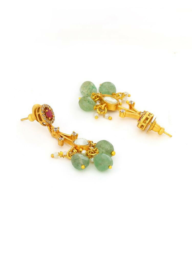 Natural Stones Antique Finish Earrings and Choker Necklace set - Ruby Raang | Swadesiicart