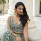 Aastha Fashion Dusty Green Butterfly Net White Cotton Thread Work And Sequence Work Embroidery Wedding Wear Lehenga Choli