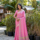 Vishnu Weaves Women's Pink Pure Cotton Zari Woven Saree with Blouse - Swadesiicart