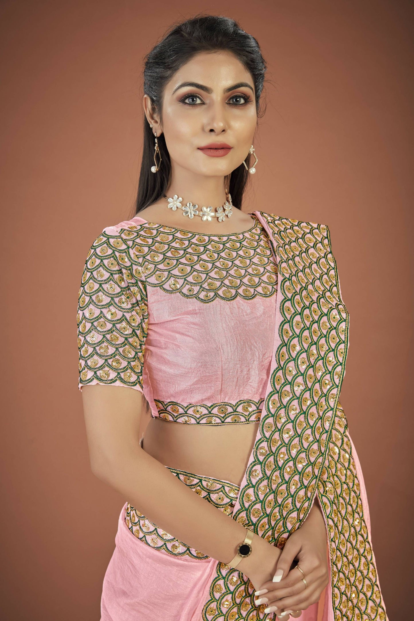 Vamsee Lata Pink Organza Saree - Swadesiicart
