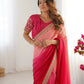 Exclusive Collection Red Pink Party Wear Chinon Salk Saree - Swadesiicart