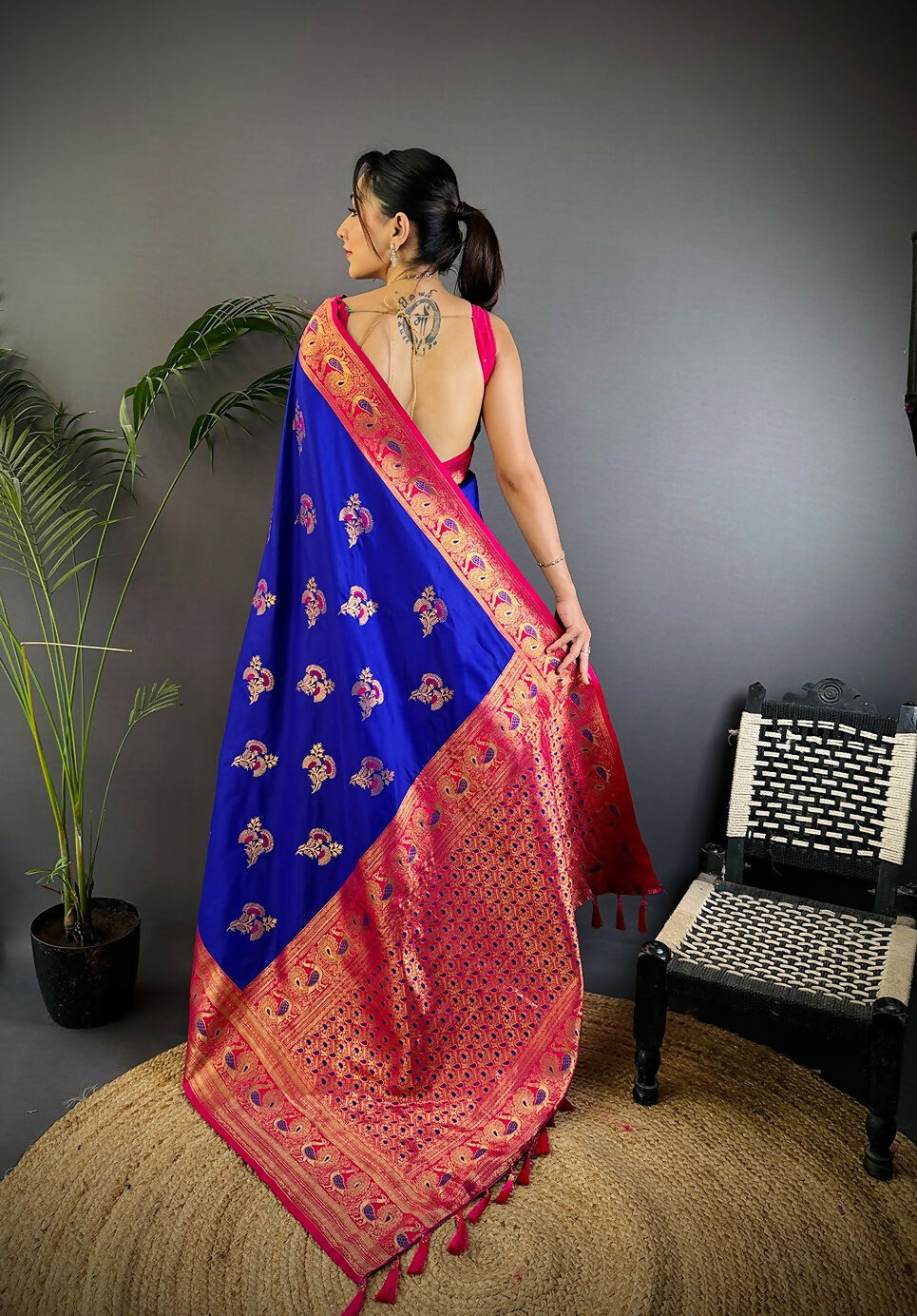 Joban Fashion Banarasi Royal Blue Woven Soft Silk Saree | Swadesiicart