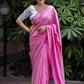 Pink Poly Georgette Woven Design Saree with Unstitched Blouse - Hiral Fashion | Swadesiicart