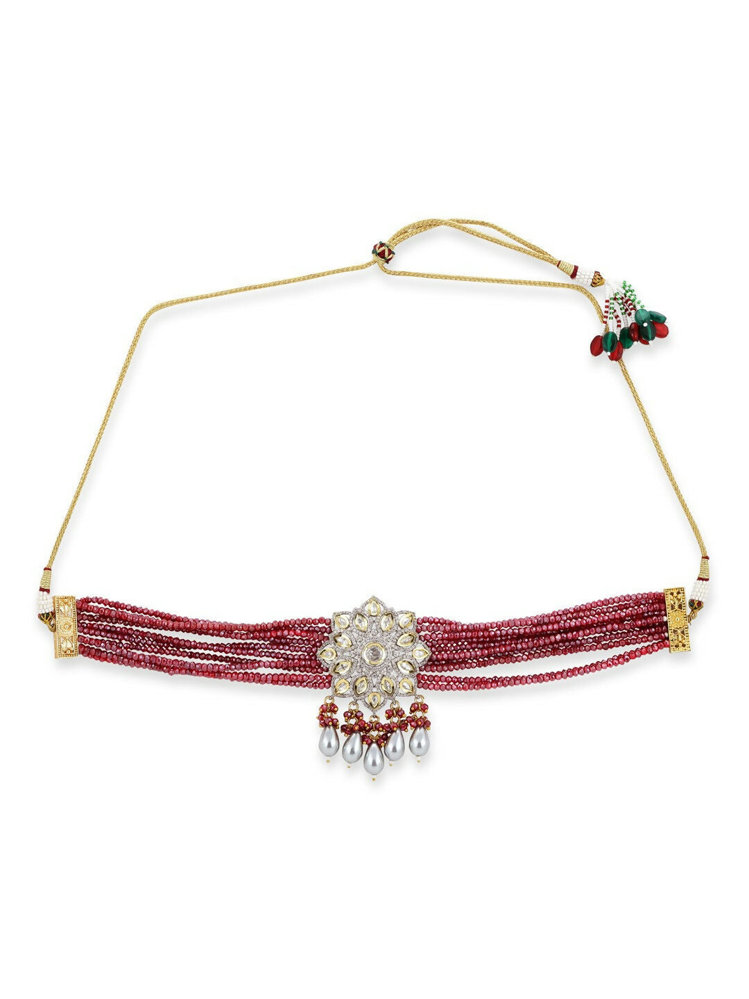 Maroon Kundan Choker with Pearl Drops- Ruby Raang | Swadesiicart