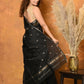 Very Much Indian Handloom Pure Cotton Silk Saree With Sleek Golden Border - Black | Swadesiicart
